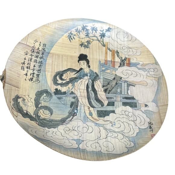 2 Bamboo Chinese Plate Made In Taiwan 6.25” and Woven Pattern Plates Set - Picture 3 of 6